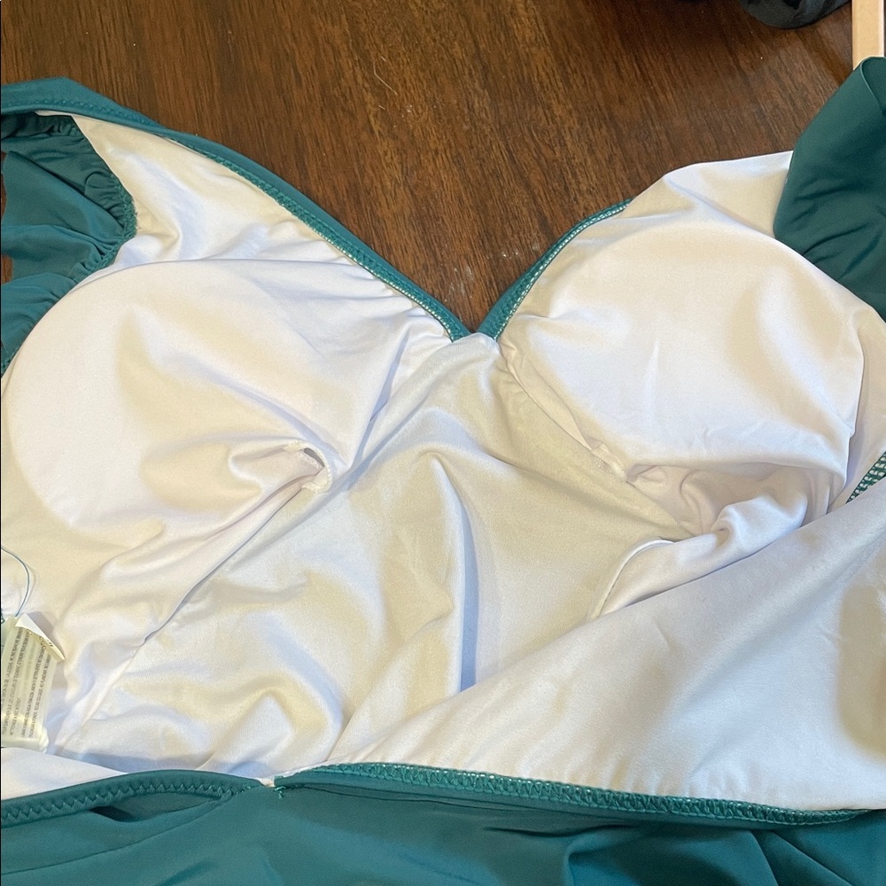 Cupshe Teal Ruffle Shoulder One-Piece Swimsuit - Picture 7 of 7